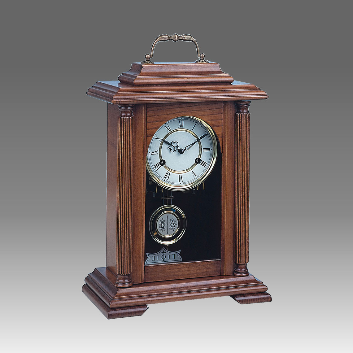 Mante Clock, Table Clock, Cimn Clock, Art.328/1 walnut - Bim Bam melody on coil gong, White dial with roman number serigrafy